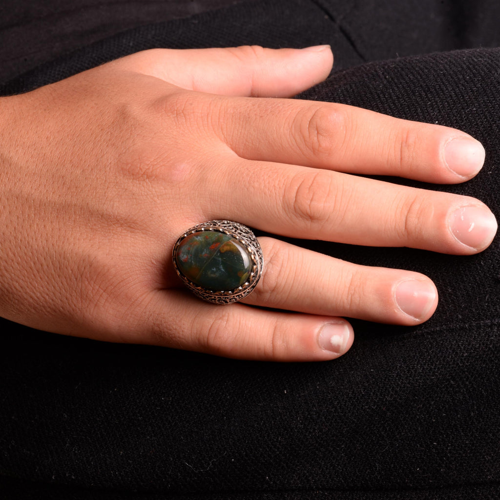 Natural Bloodstone Ring, 925 Sterling Silver Men's Ring — 3
