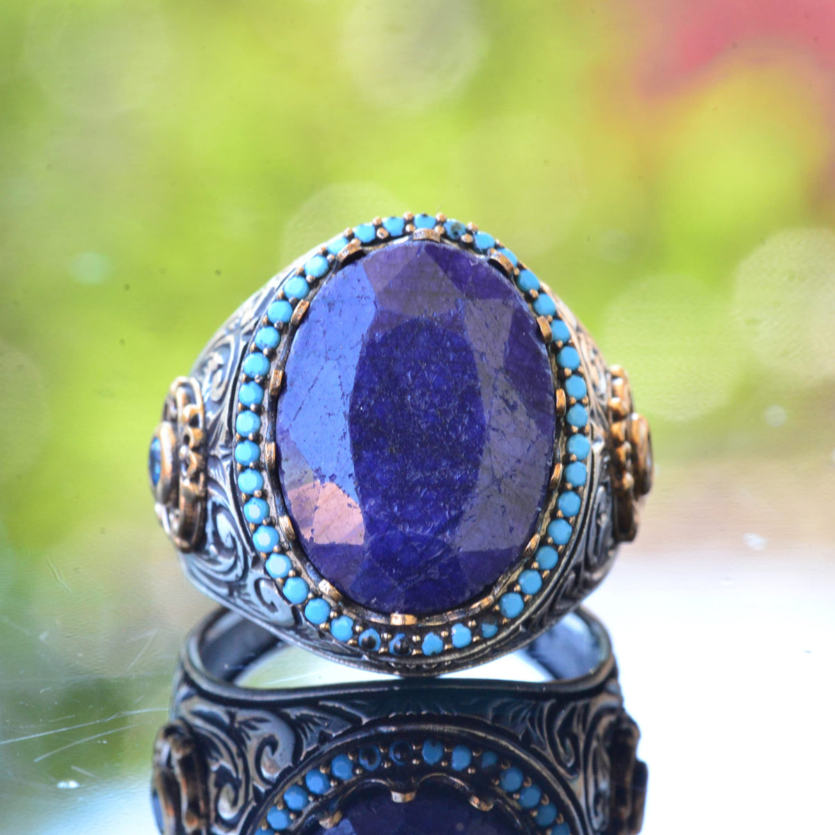Natural Blue Sapphire Stone Ring - 925 Sterling Silver — 2