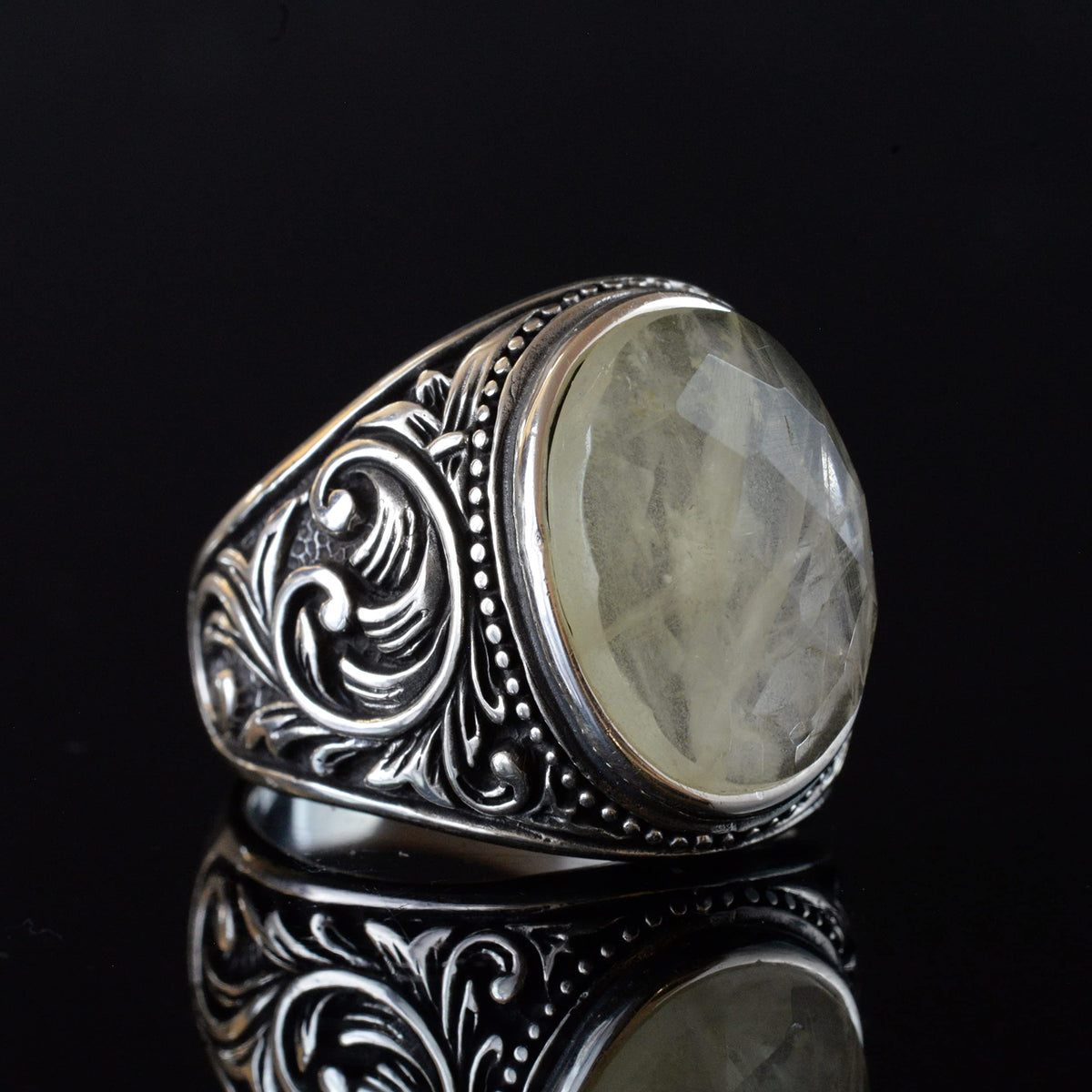 Natural Stone Ring, 925 Sterling Silver Ring (Lemon Quartz) — 4