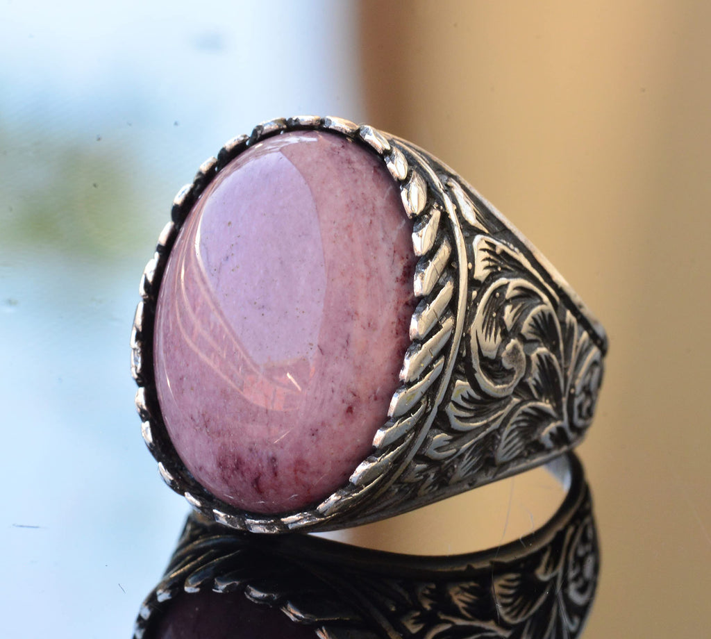 925 Sterling Silver Ring - Natural Stone Ring - Rhodonite — 3