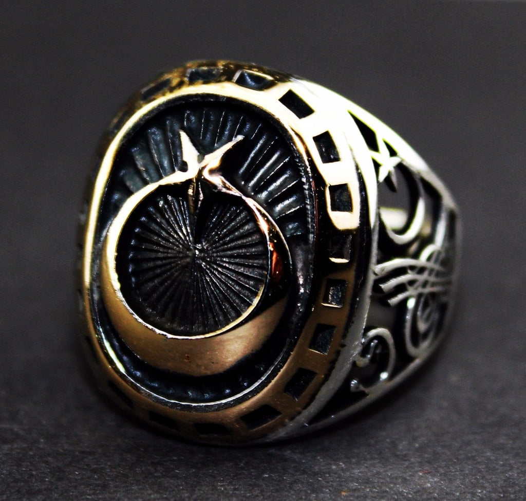 Silver Men's Ring - Moon and Star Design — 4