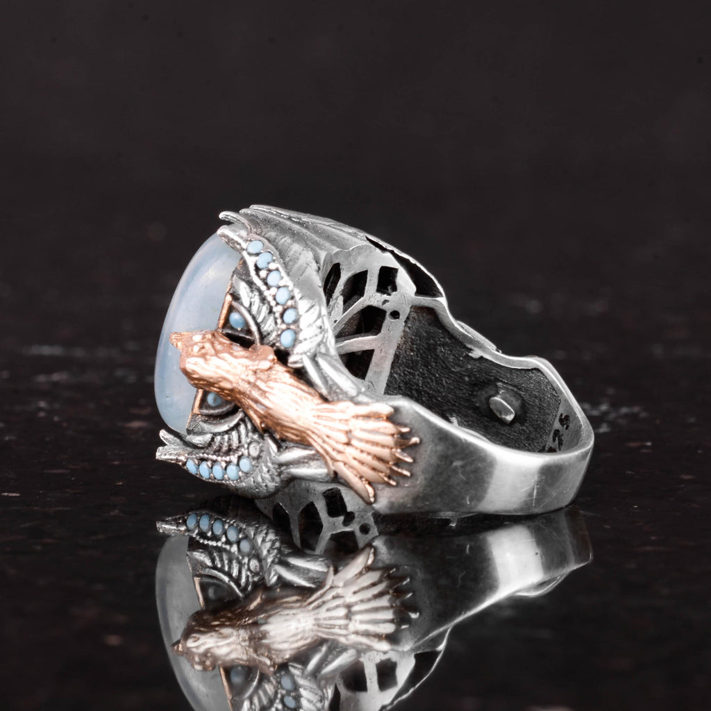 Natural Cabochon Aquamarine Stone Ring - Handmade 925 Sterling Silver - Symbol of Peace, Protection, and Courage — 6