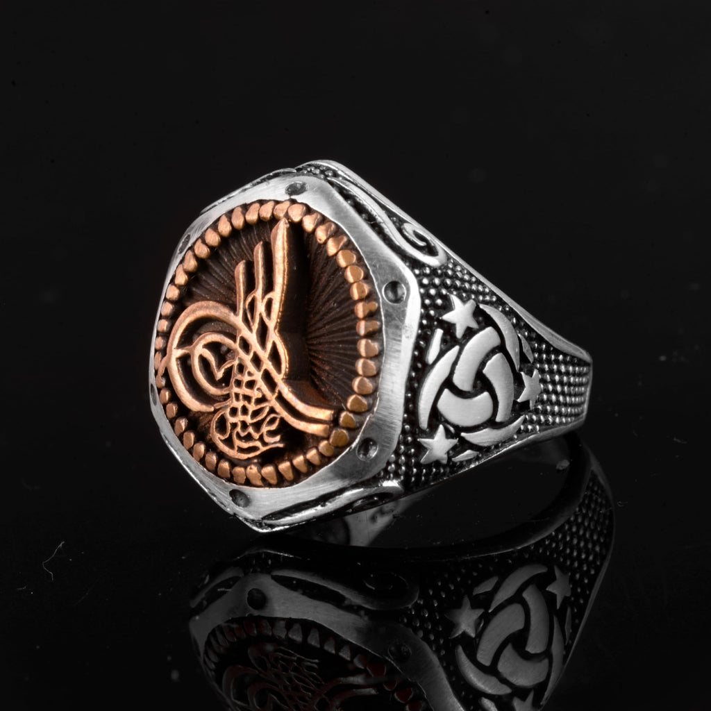 Falcon Jewelry KAMBO Handmade 925 Sterling Silver Ottoman Sign Ring for Men, Adjustable Vintage Middle East Pattern Stat
