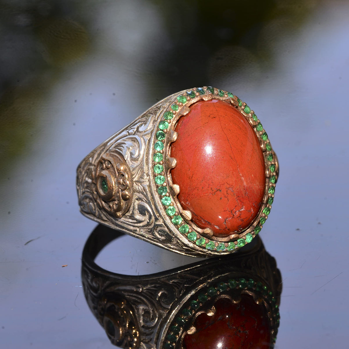 Handmade Natural Red Coral Ring | 925 Sterling Silver Men's Ring — 3