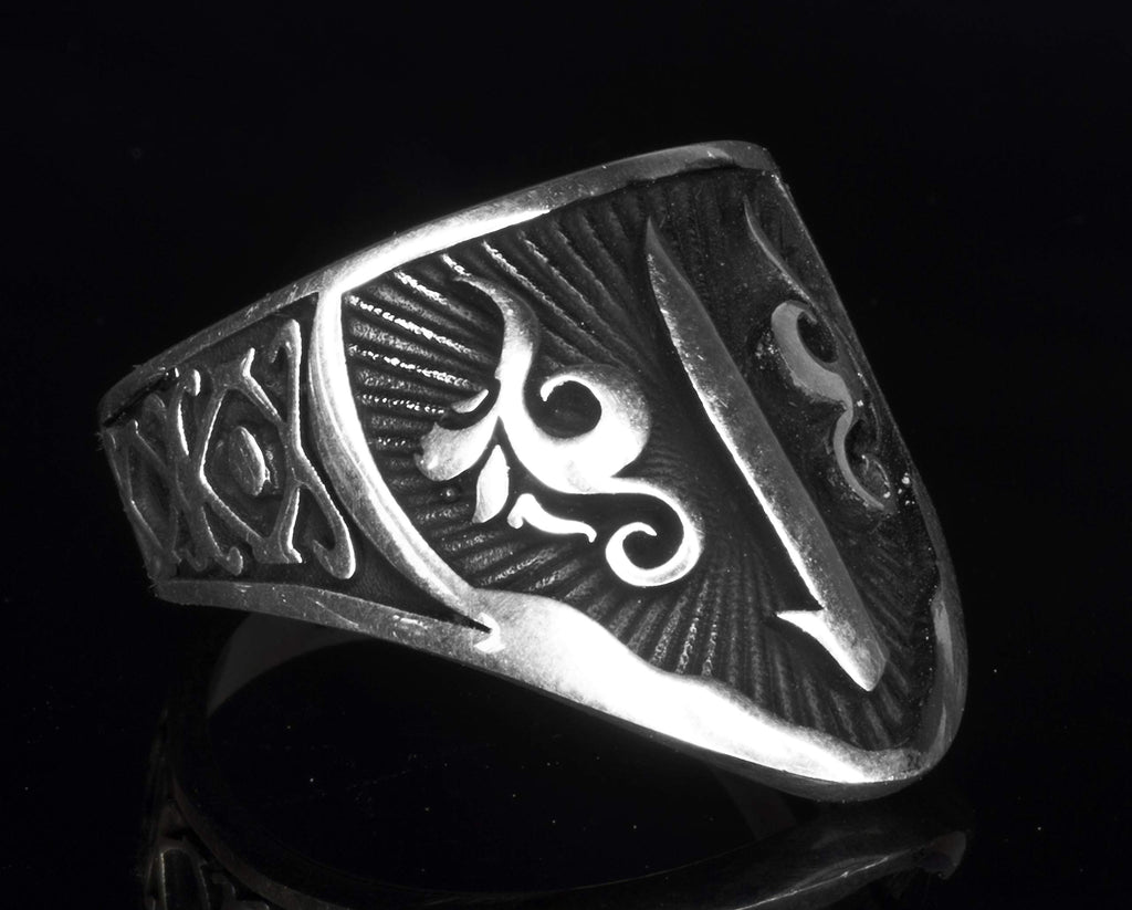 KAMBO 925 Sterling Silver Men's Archery Thumb Ring Handmade Vintage Statement Jewelry with Turkish Ottoman Ethnic Art De