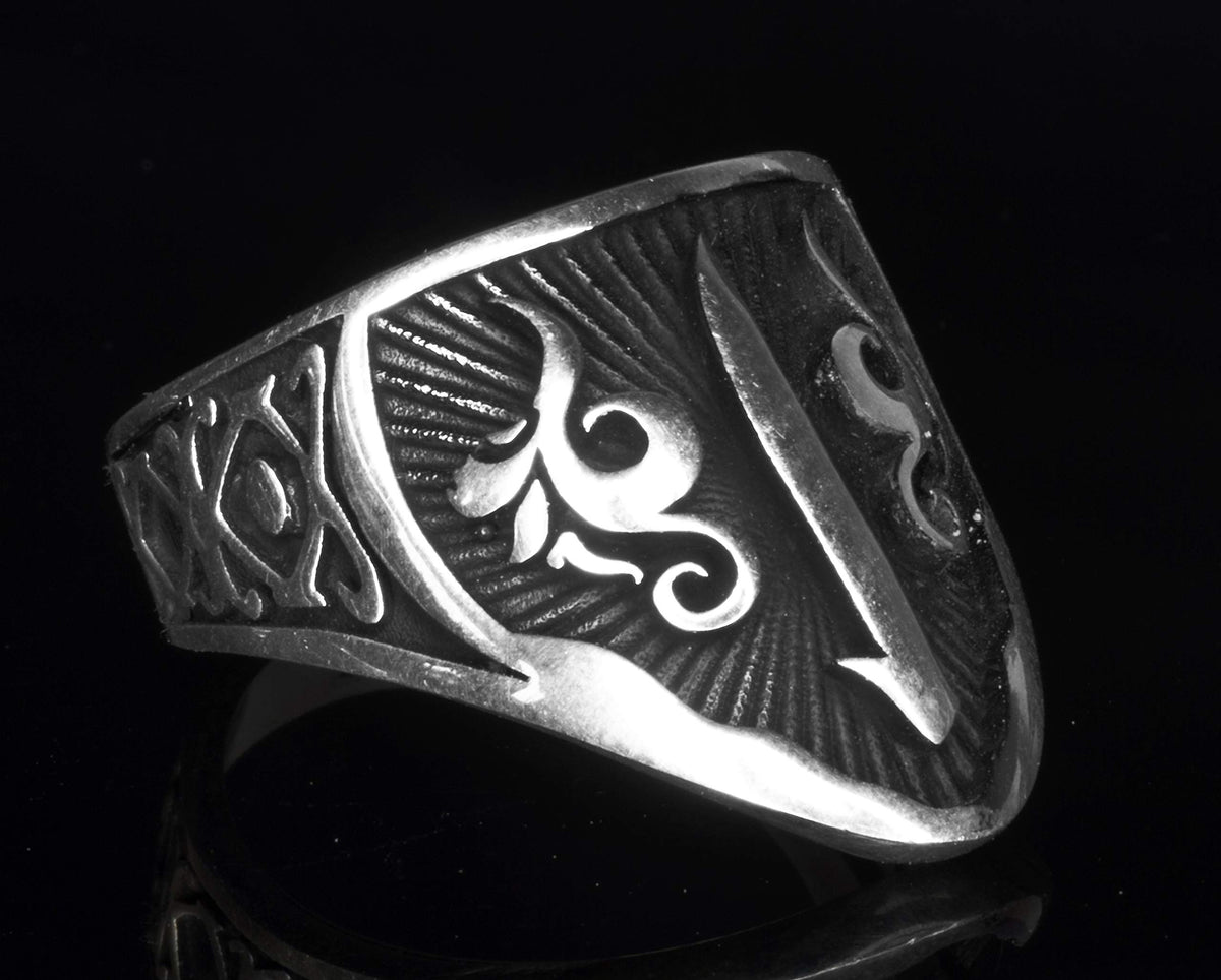 KAMBO 925 Sterling Silver Men's Archery Thumb Ring Handmade Vintage Statement Jewelry with Turkish Ottoman Ethnic Art De