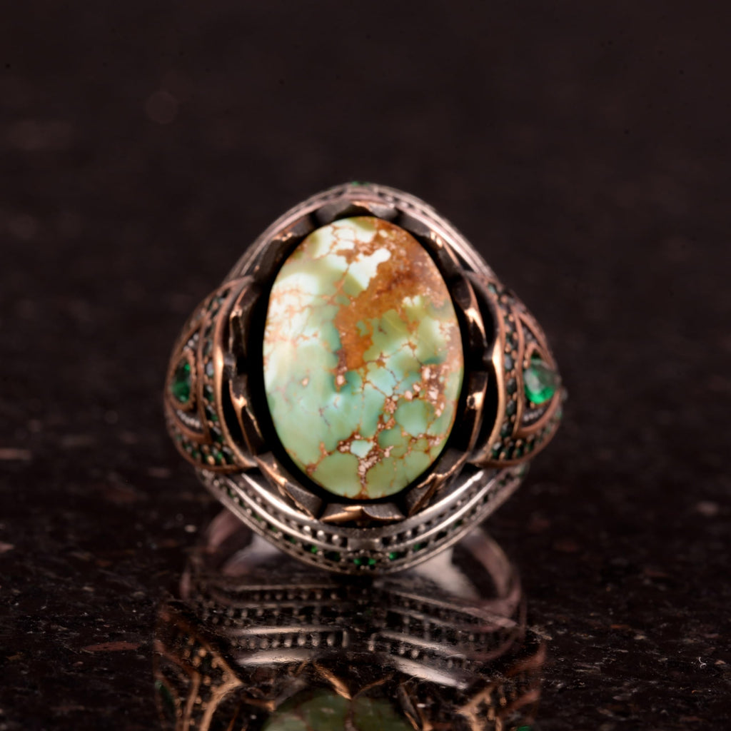 Natural Arizona Turquoise Stone Ring, 925 Sterling Silver (Model-3) — 2