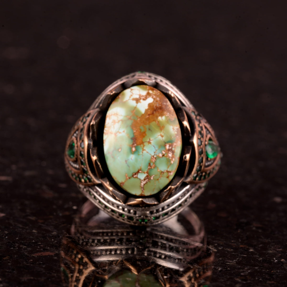Natural Arizona Turquoise Stone Ring, 925 Sterling Silver (Model-3) — 2