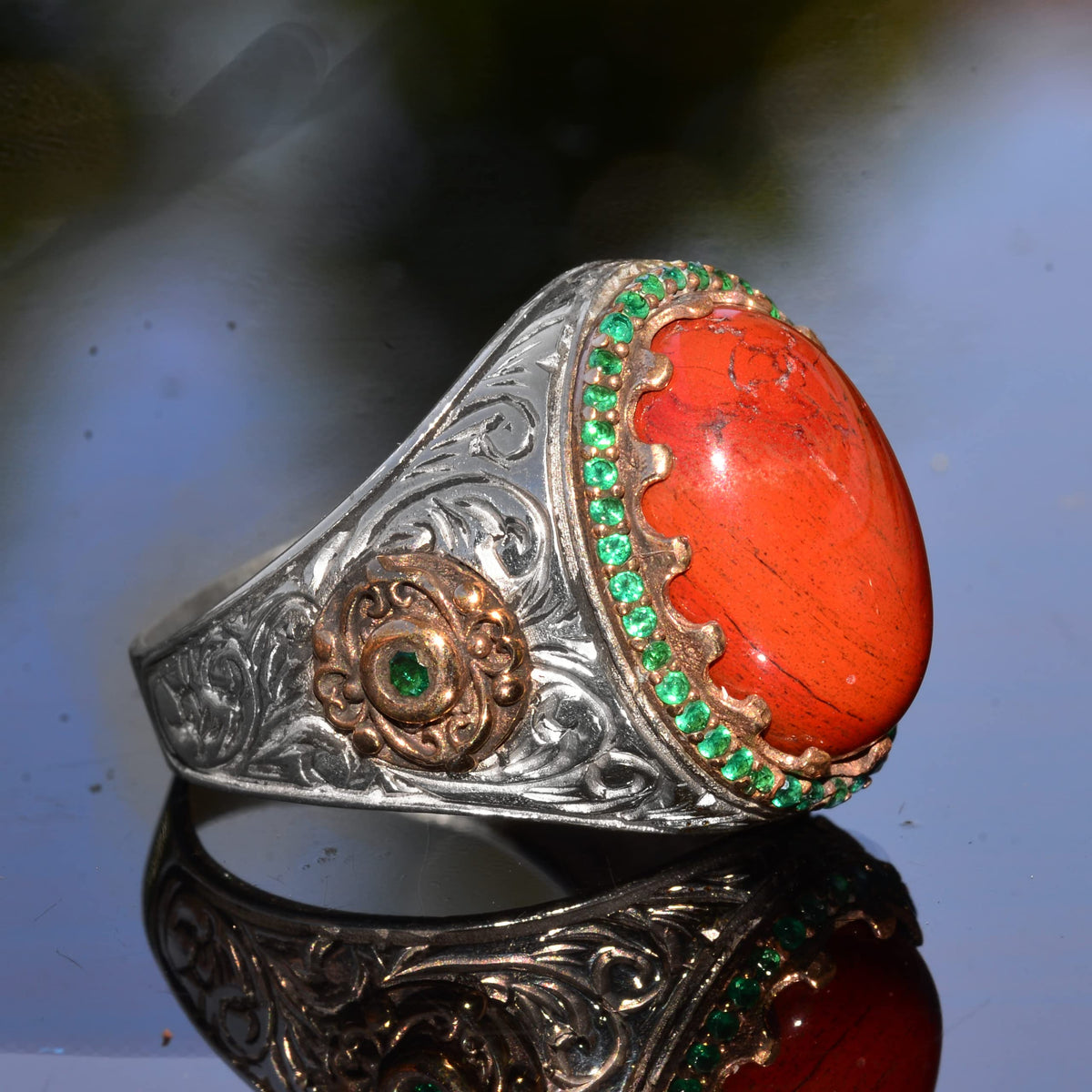 Handmade Natural Red Coral Ring | 925 Sterling Silver Men's Ring — 4