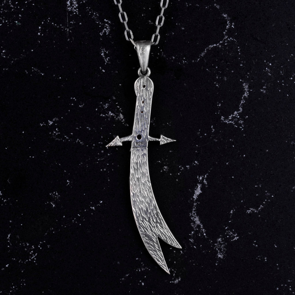 925 Sterling Silver Zulfiqar Sword Necklace - Zircon Stone Islamic Jewelry (White) — 5