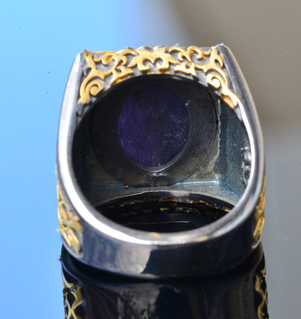 Men's Silver Sultan Ring - Natural Sapphire Stone — 8
