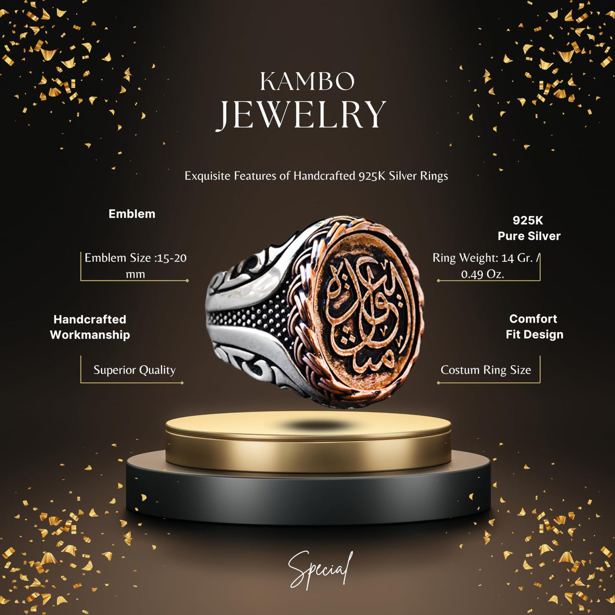 Handmade Silver Men's Ring | Bronze Inlay Elegant Writing | Bold and Stylish Islamic Ring — 2