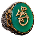 925 Sterling Silver Ring - Symbols Ring - Green Woodstone Ring