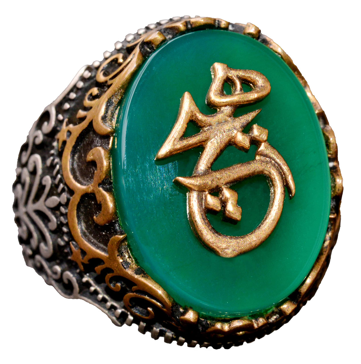 925 Sterling Silver Ring - Symbols Ring - Green Woodstone Ring