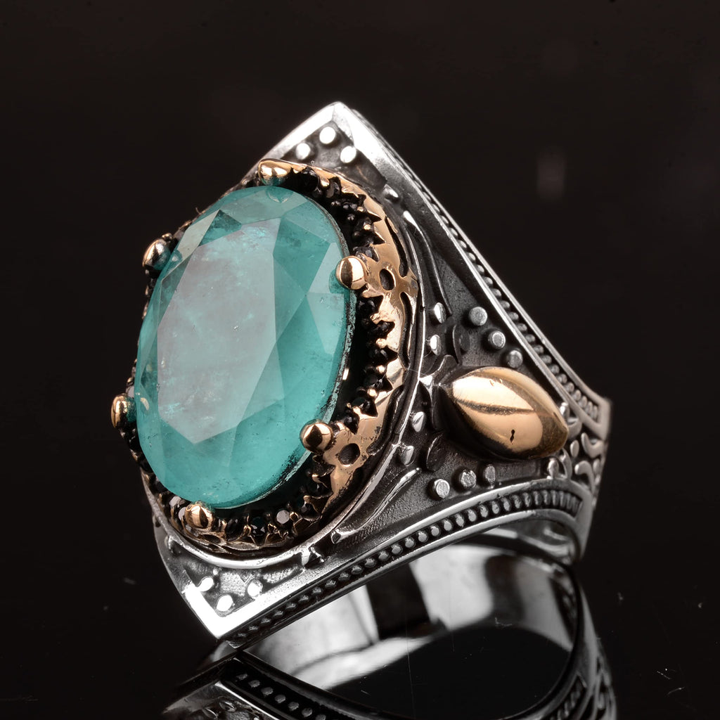 Handmade Vintage Men's Ring - Made with 925 Sterling Silver, Paraiba Stone, Artisan Jewelry — 7