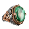 925 Sterling Silver Handcrafted Vintage Design Men's Ring - Natural Malachite