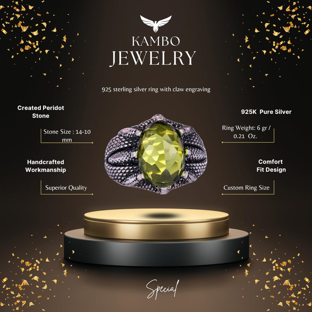 Silver Claw Ring with Synthetic Peridot Stone — 2