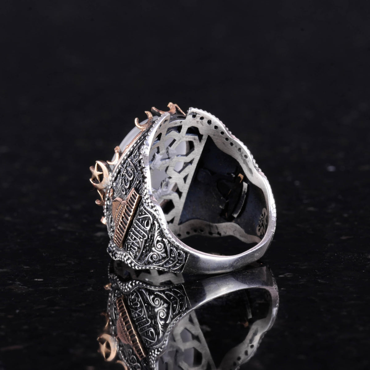 White Cat's Eye Stone Silver Ring — 6