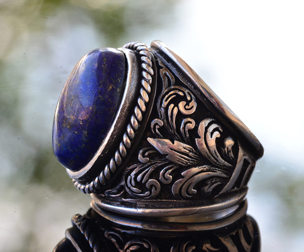 Elegant Natural Stone Collection for Men: 925 Sterling Silver Ring - Lapis Lazuli — 4