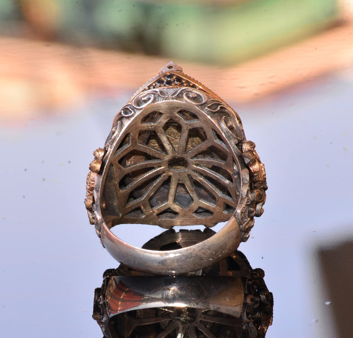 Handmade Synthetic Stone Ring - 925 Sterling Silver Men's Jewelry (Black Cat's Eye) — 8