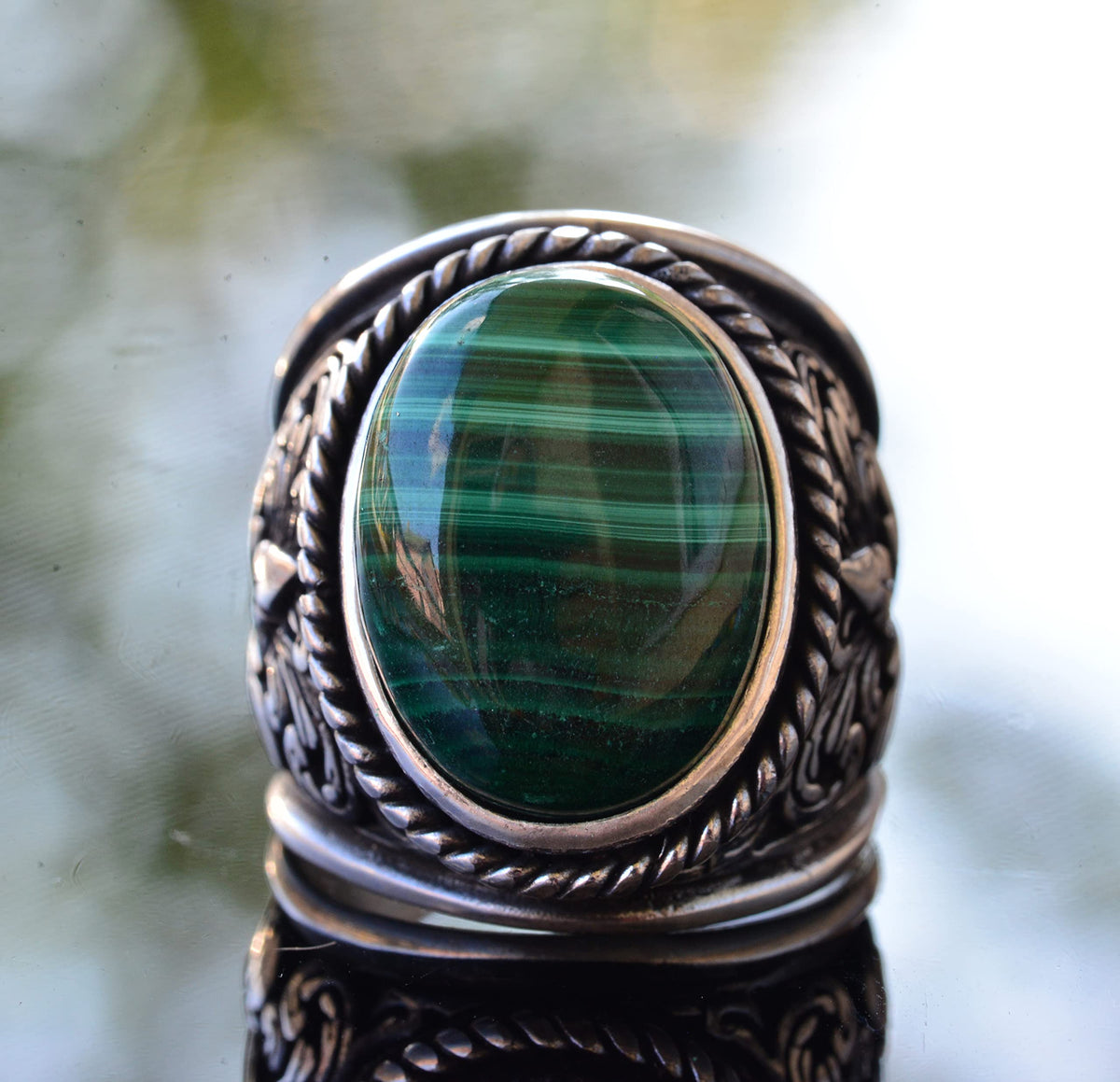 For Natural Stone Collection: 925 Sterling Silver Ring - Malachite — 2