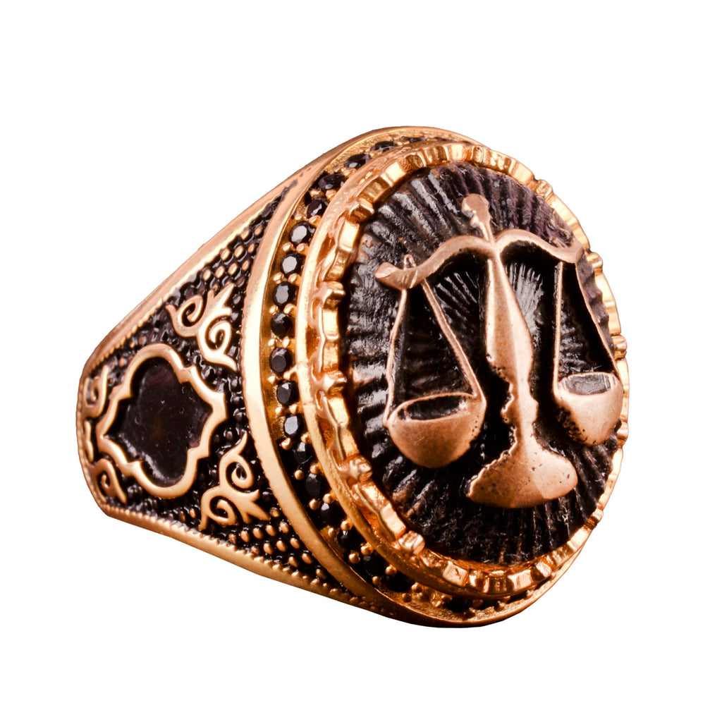 925 Sterling Silver Ring, Gold Plated - Symbol Ring - Men's Ring (Libra)