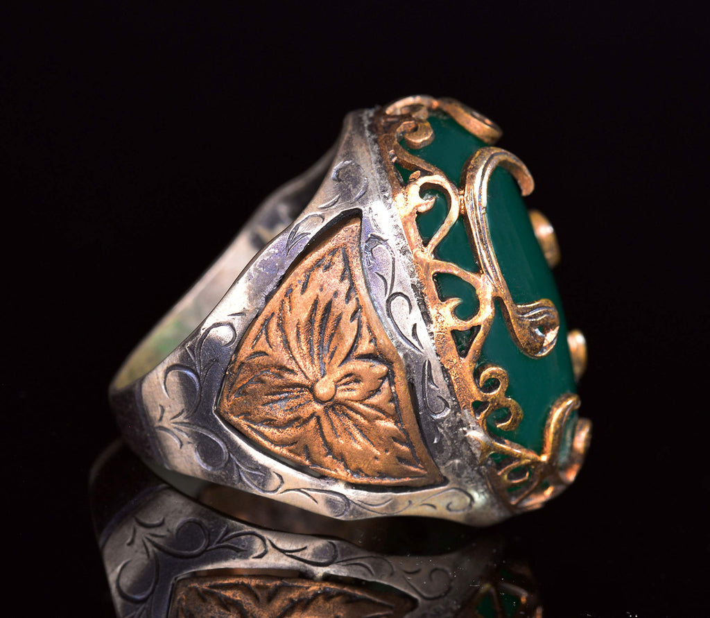 Handmade Silver Men's Ring | Natural Green Jade Stone | Harmony and Peace Design — 3