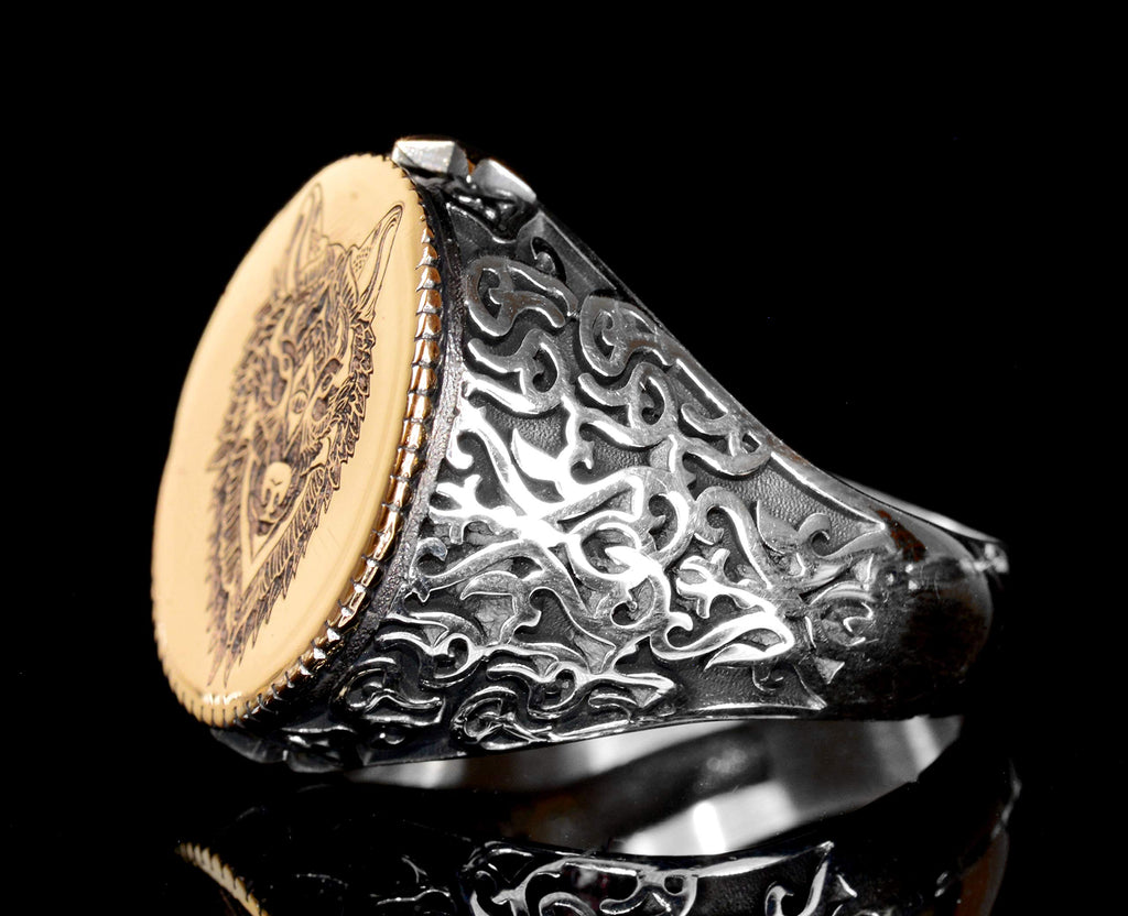 Silver Ring - Wolf Head Design with Gold Detail — 4