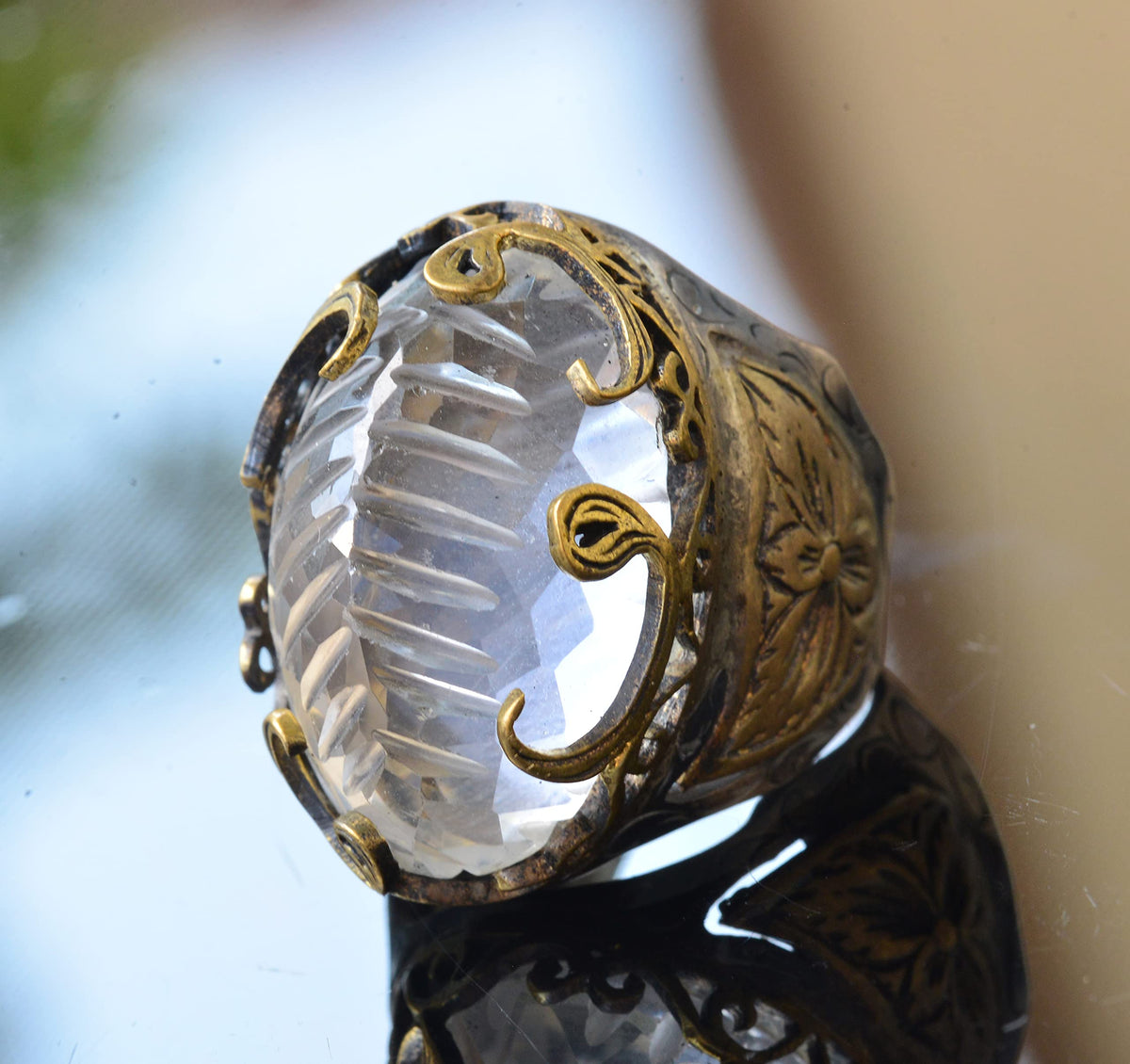 Crystal Stone Silver Men's Ring — 4