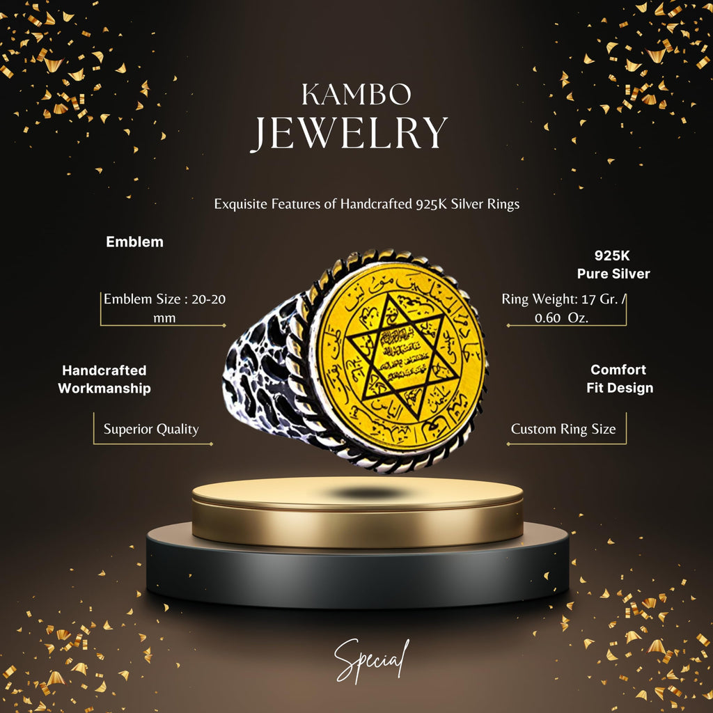 Silver Ring for Men - Islamic Writings and Star of David Charm — 2