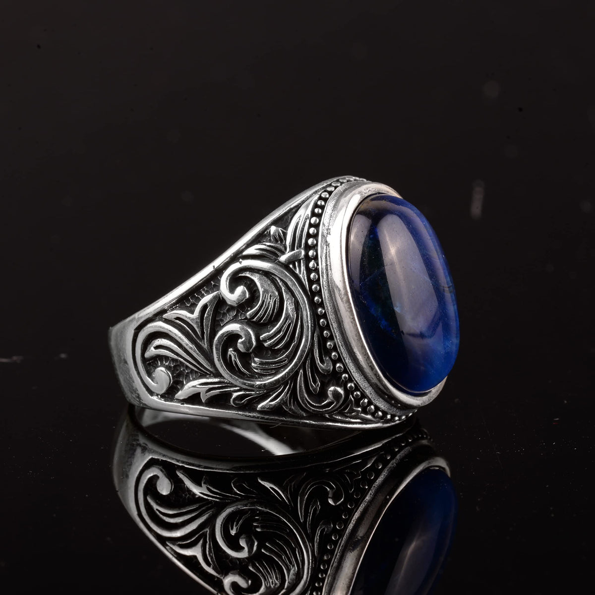 925 Sterling Silver Men's Ring with Blue Tiger Eye Stone - Handcrafted — 4