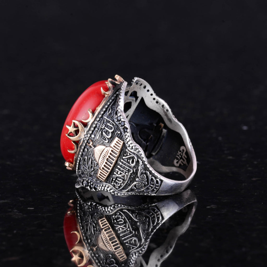 Red Coral Silver Ring - 925 Sterling Silver — 6
