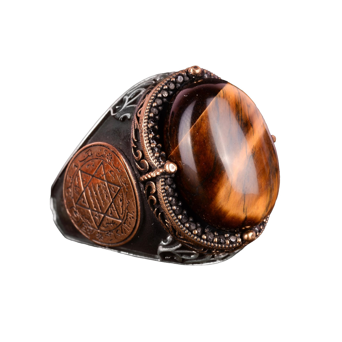Natural Stone Ring | Star of David Men's Ring | 925 Sterling Silver | Tiger's Eye