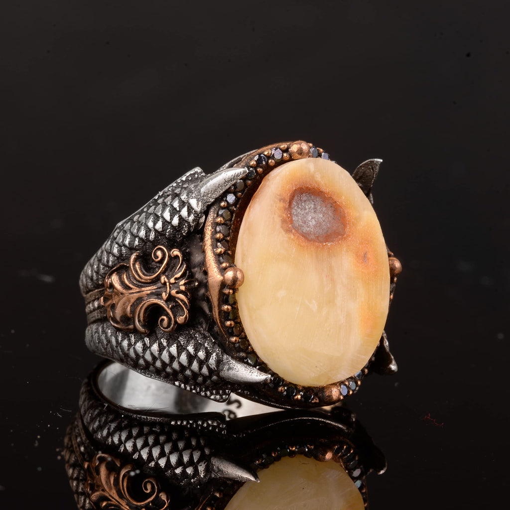 Natural Amber Stone Ring, 925 Sterling Silver Ring — 6