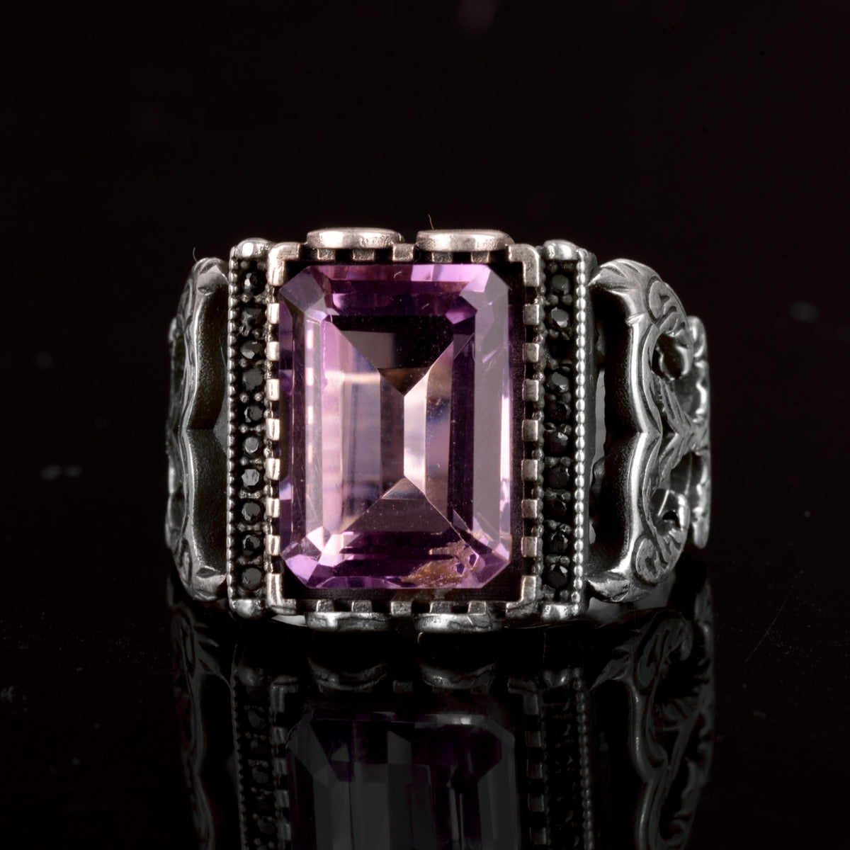 Natural Amethyst Stone Ring, 925 Sterling Silver Men's Ring (Model-2) — 5
