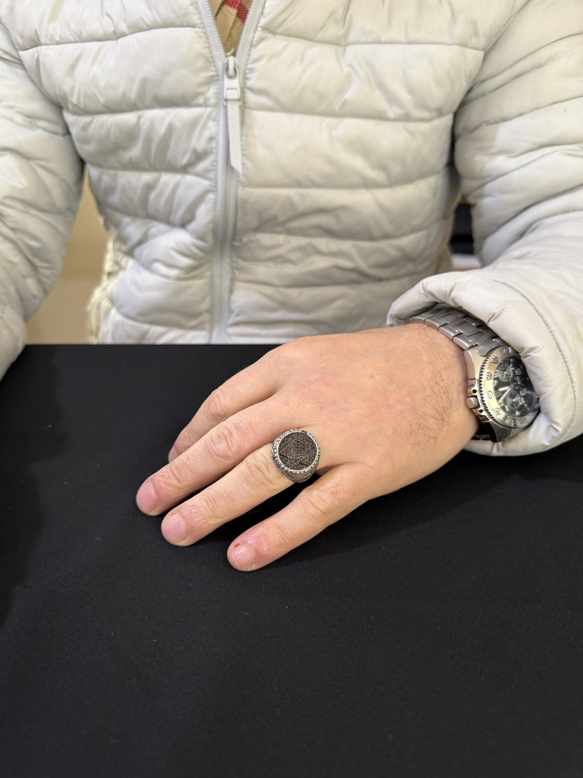 KAMBO Star of David Embroidered Ring – 925 Sterling Silver Men's Round Statement Ring – Ornate Embroidered Vintage Design — 3