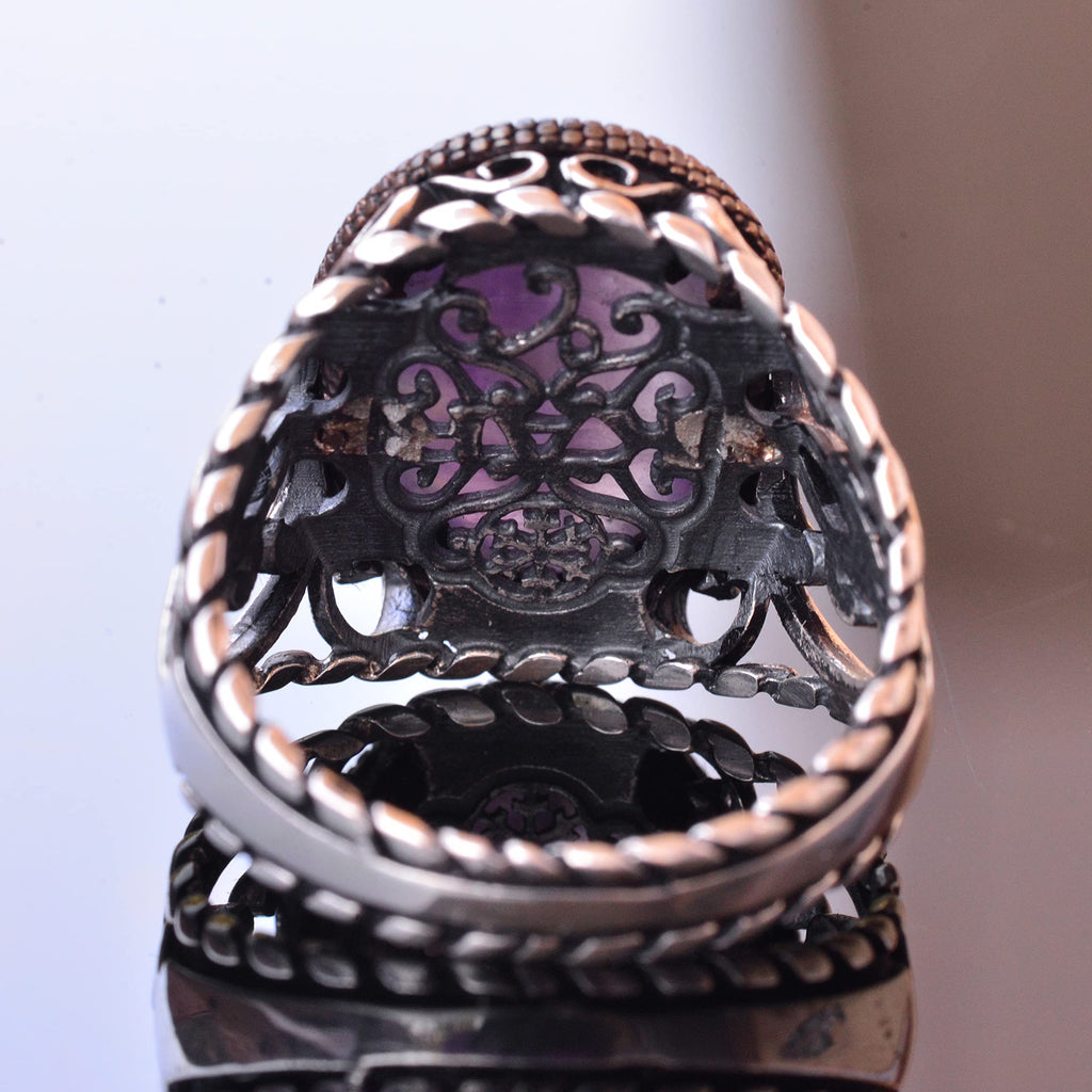 925 Sterling Silver Men's Ring - Handmade Elegance with Amethyst Stone — 5