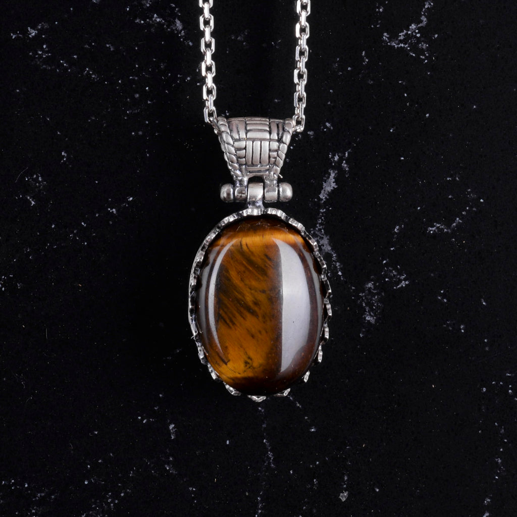Natural Stone Necklace - 925 Sterling Silver Necklace (Tiger Eye) — 4