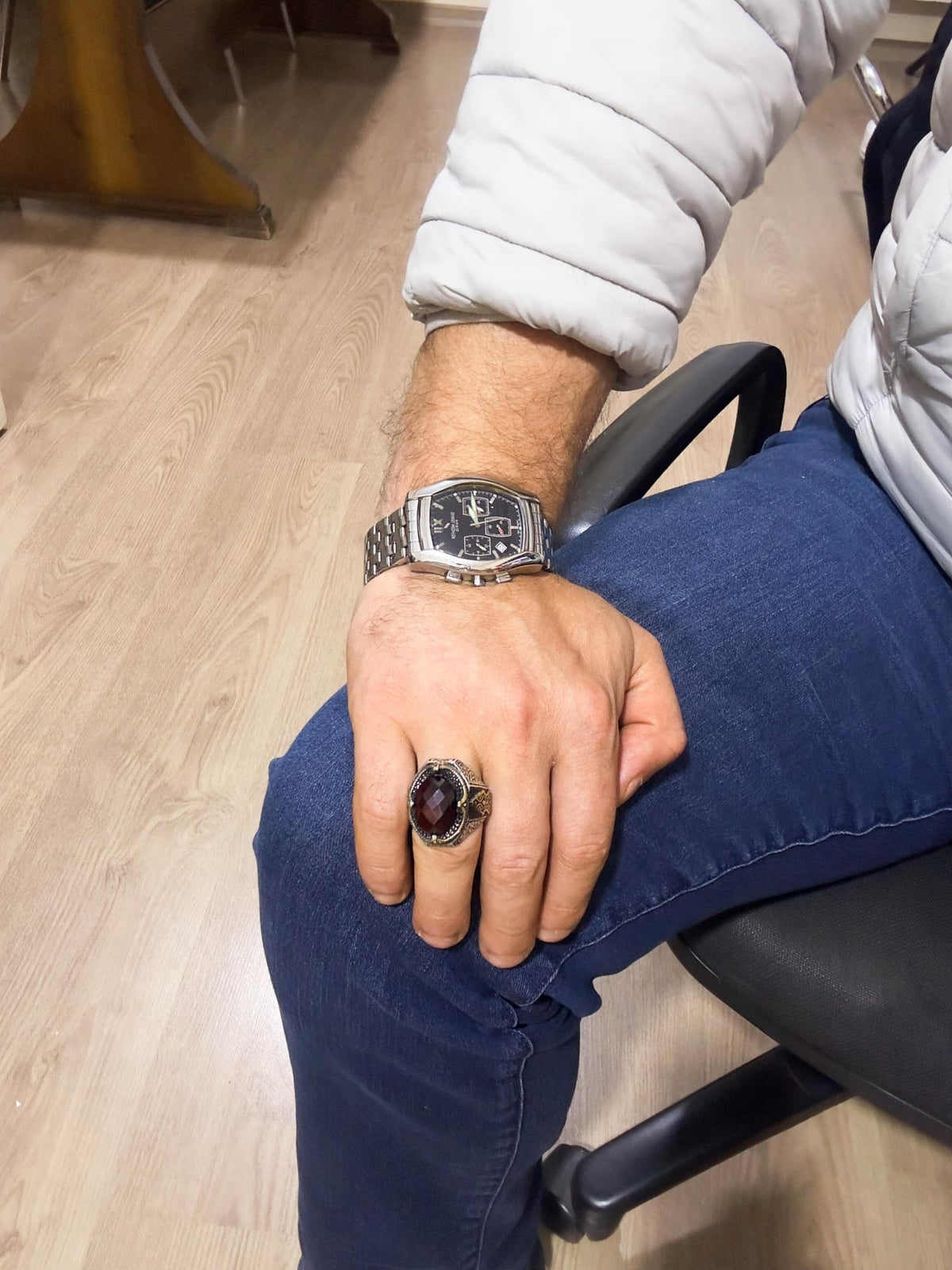 Handmade Natural Garnet Stone Ring - 925 Sterling Silver Men's Ring — 3