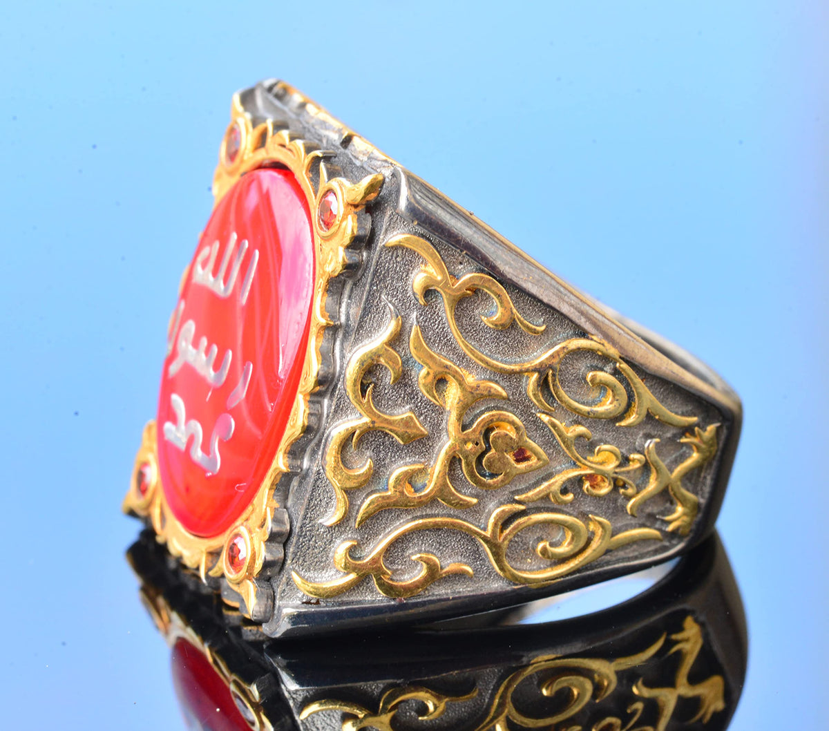 Silver Sultan Ring - Islamic Design (Red) — 4