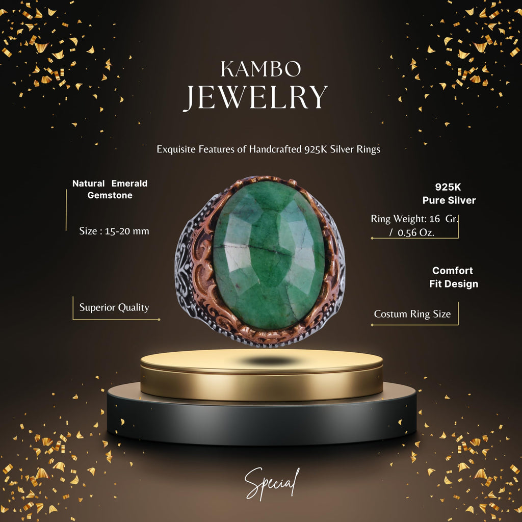 Natural Emerald Stone Handmade Ring - 925 Sterling Silver — 2
