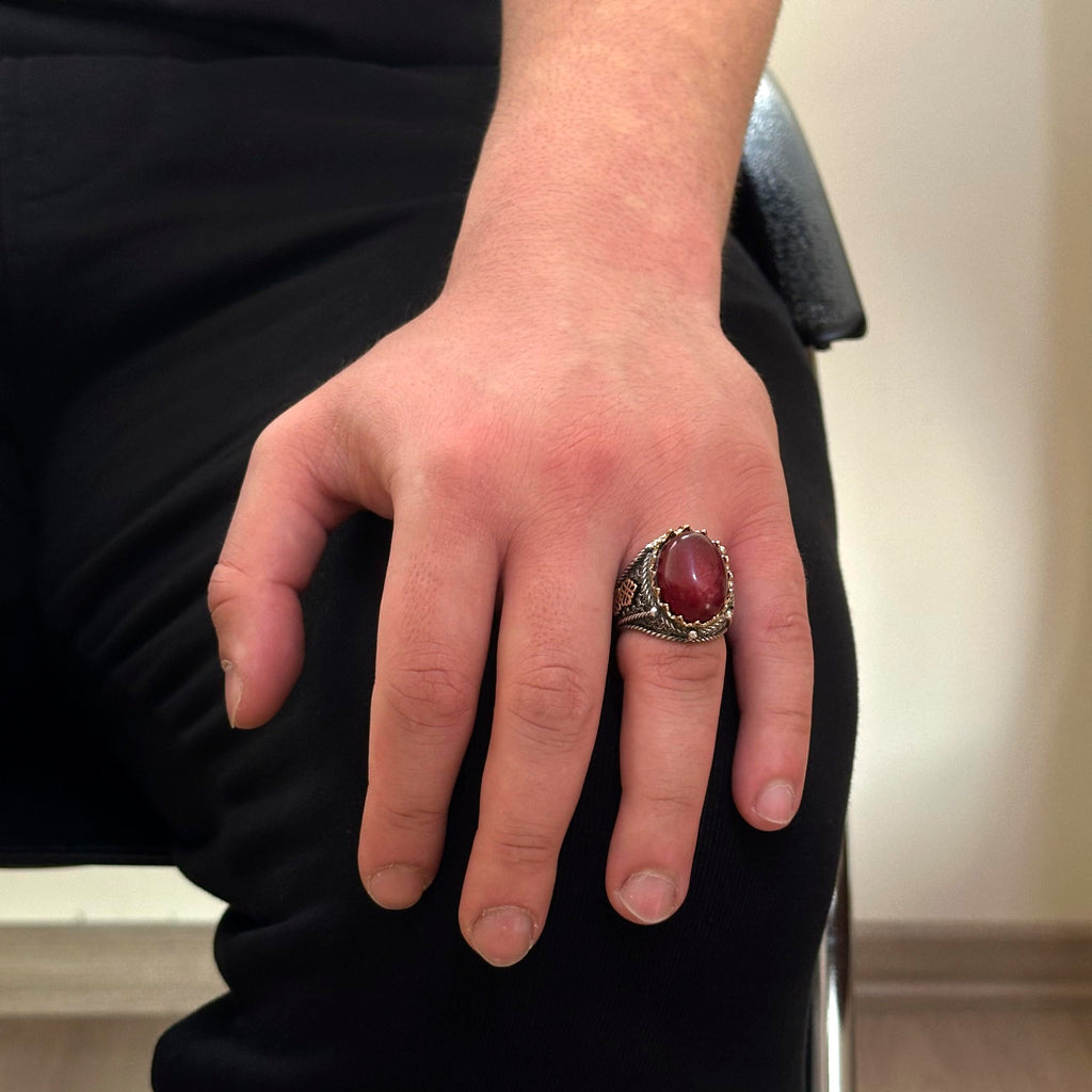 925 Sterling Silver Ring, Natural Stone Ring (Cabochon Ruby) — 3