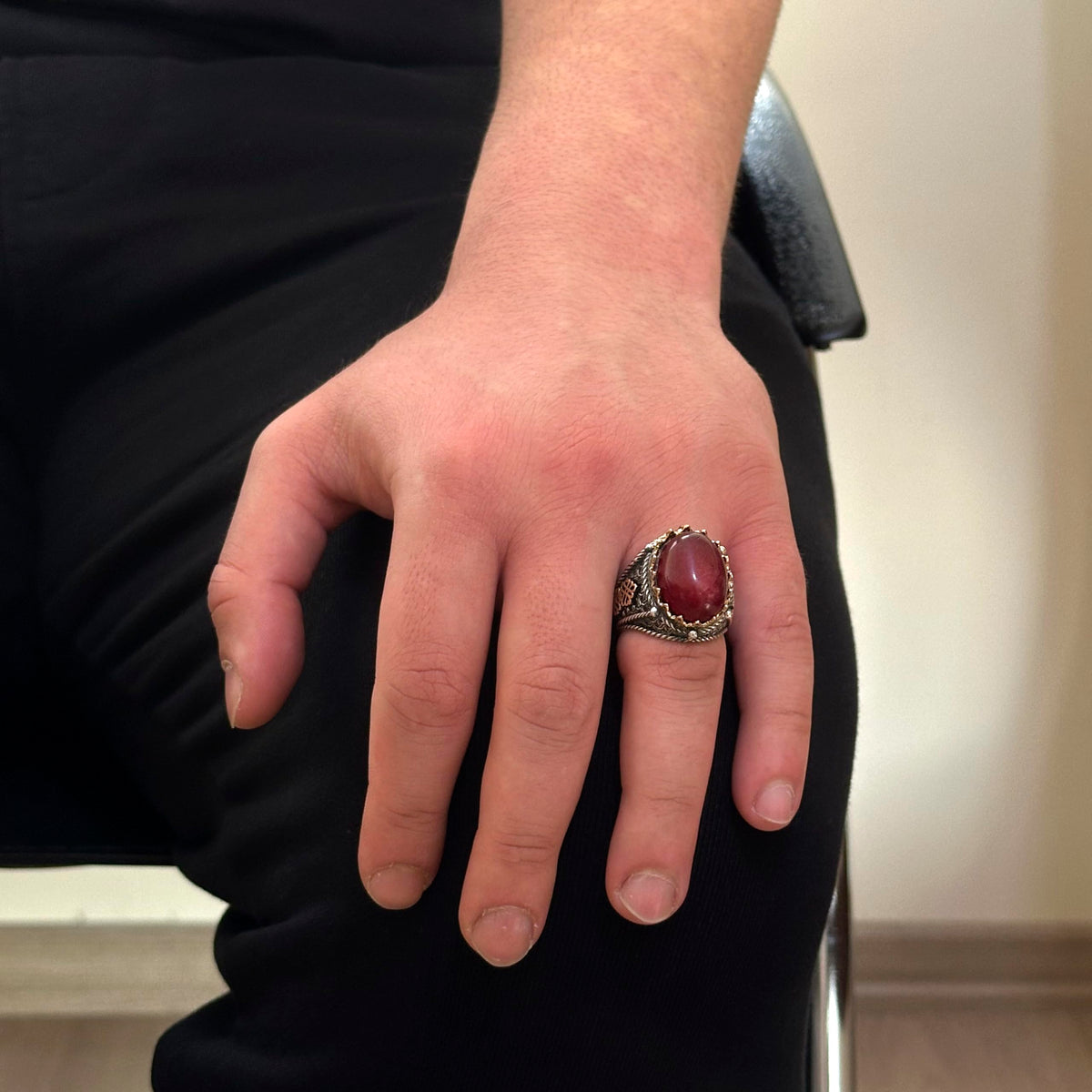 925 Sterling Silver Ring, Natural Stone Ring (Cabochon Ruby) — 3