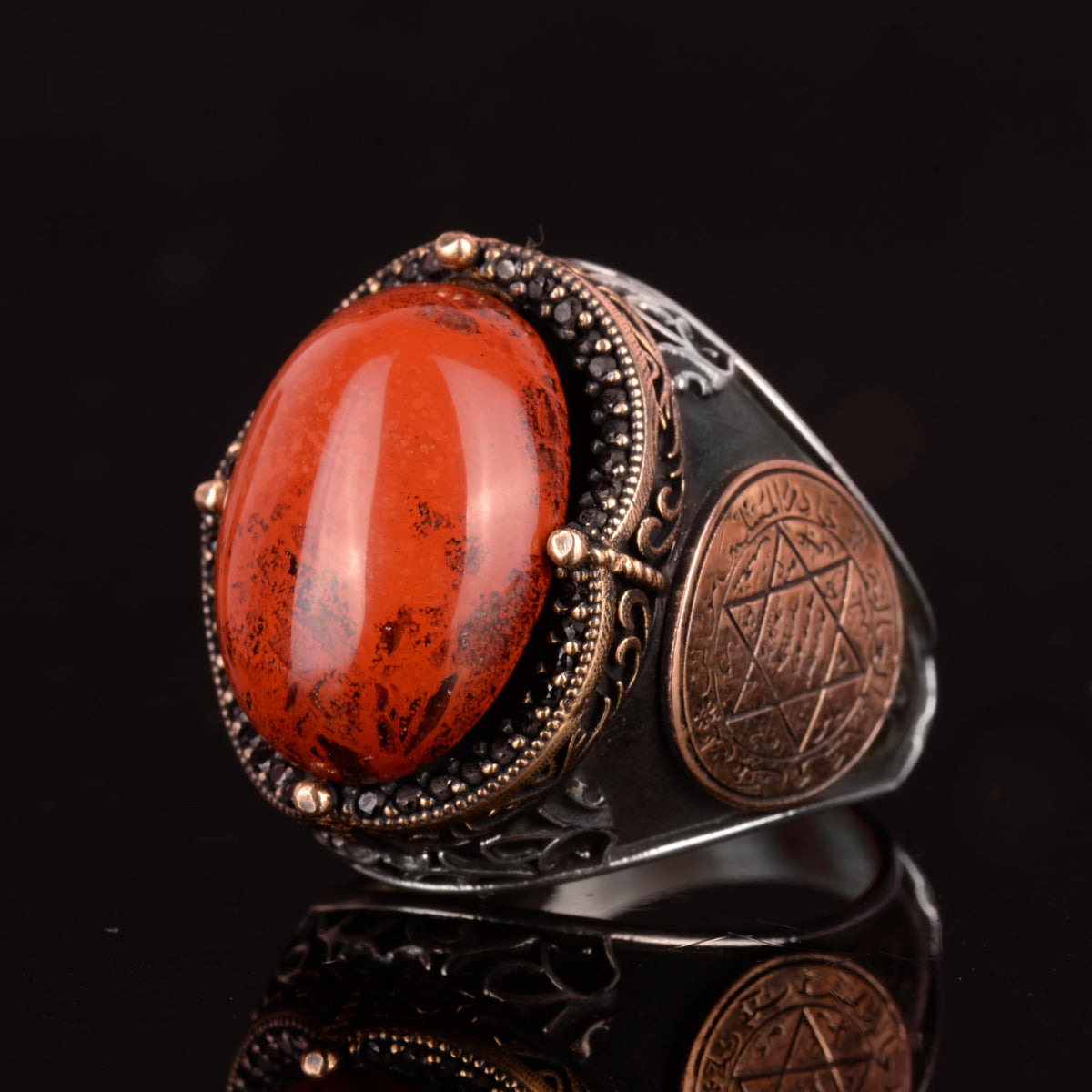 Silver Seal of Solomon Ring, Natural Red Bloodstone Ring – 925 Sterling Silver Men's Ring — 6
