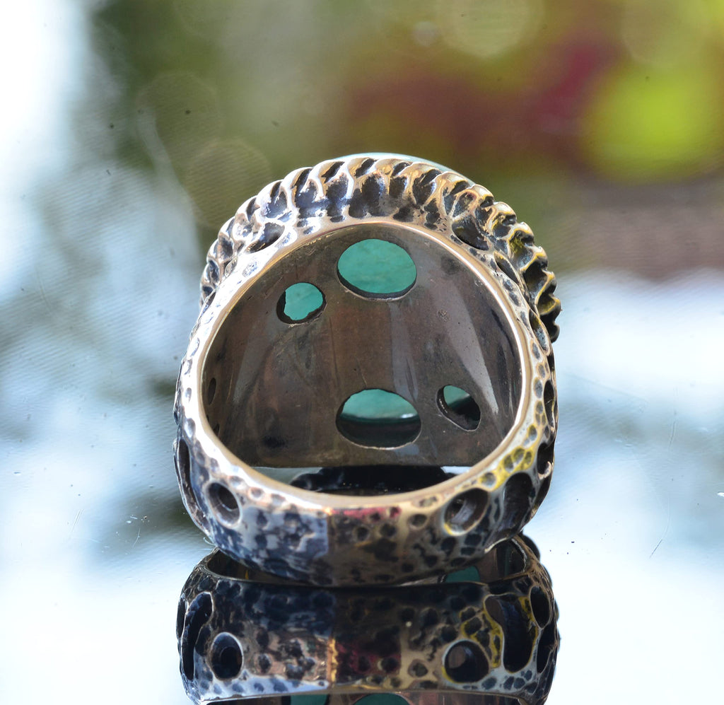 Natural Amazonite Round Stone Ring, Silver Men's Ring — 8