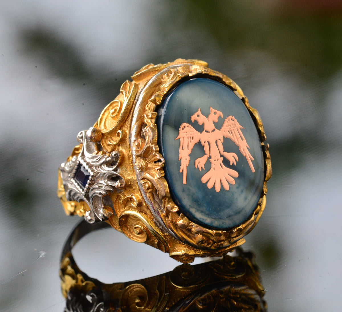 Men's Silver Two Headed Eagle Ring - Albanian Eagle Design, Gold Plated — 3
