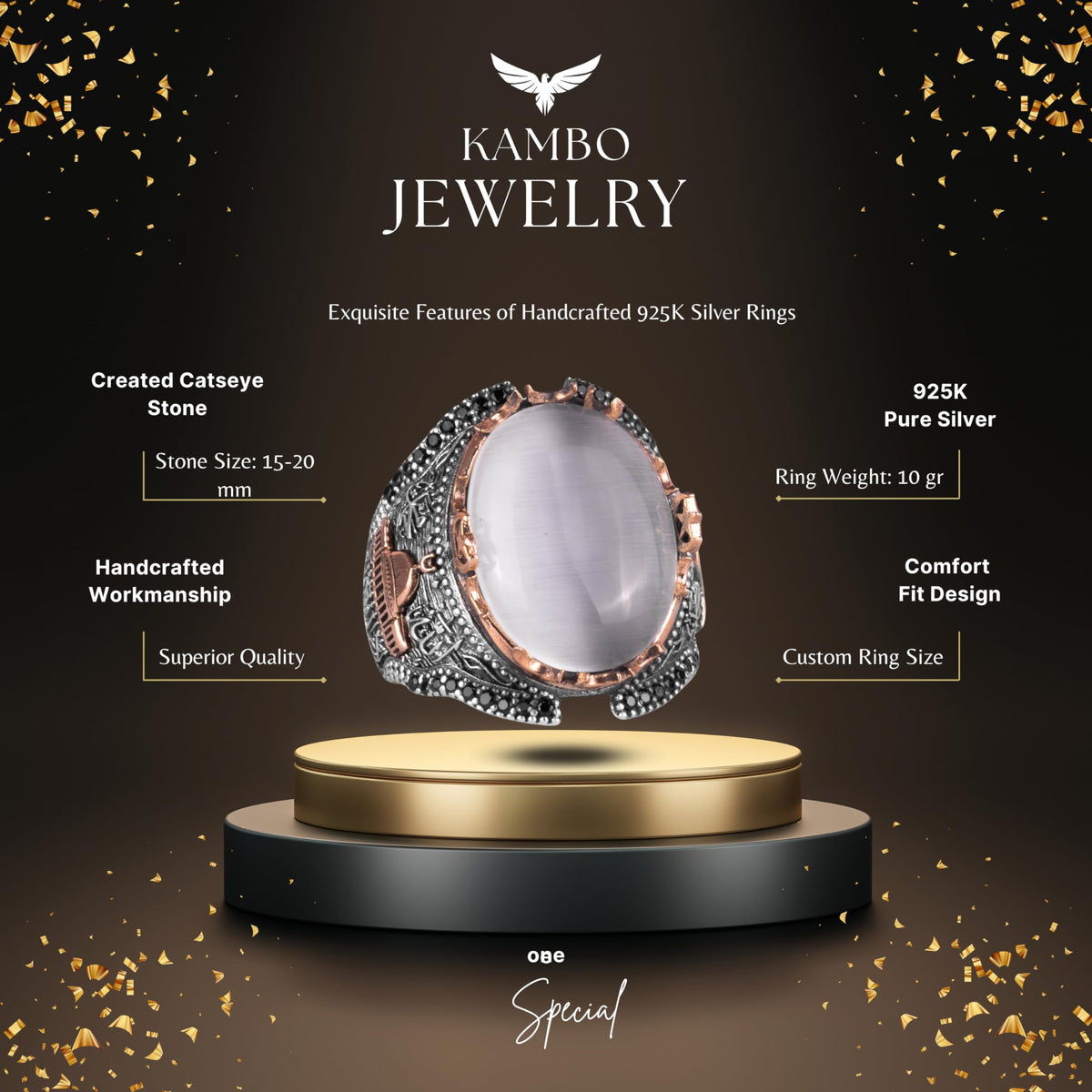 White Cat's Eye Stone Silver Ring — 2