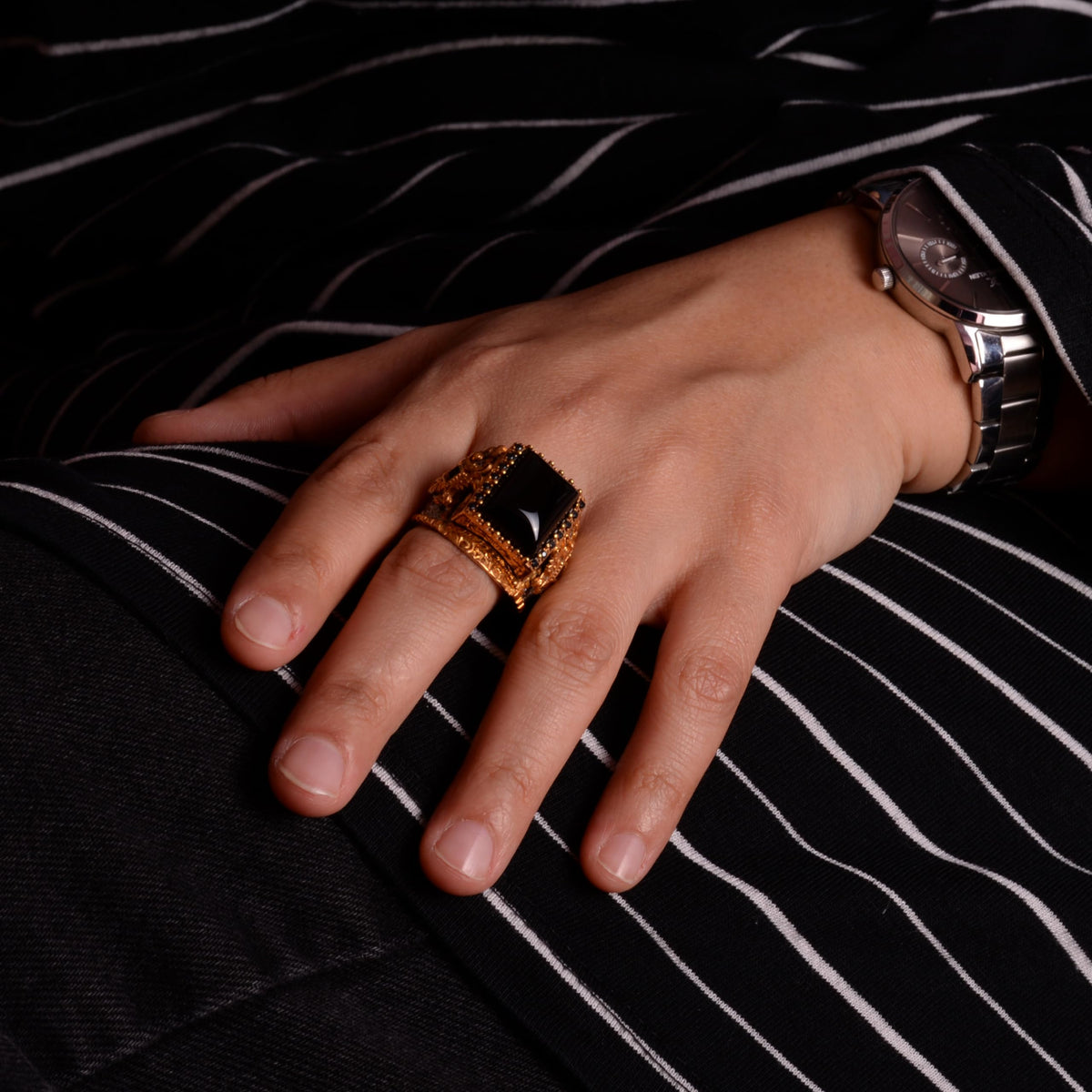 Men's Silver Ring, Natural Onyx Gemstone Ring, King Ring — 3