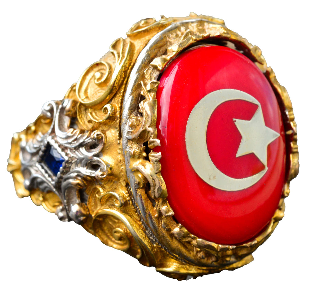 Silver Crescent and Star Ring