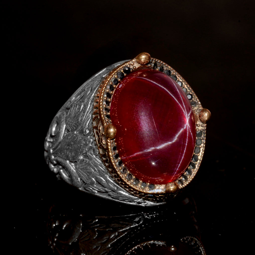 925 Sterling Silver Men's Ring - Original Handmade Model with Star Ruby Stone — 4